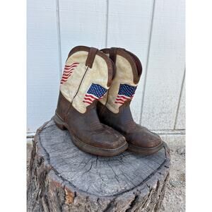 Lil'‎ Durango Kids Western Boots, 8", Brown & White, American Flags, Sz Kids 5M